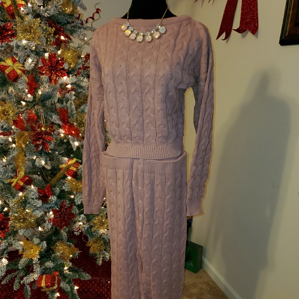 2 pc blush pink sweater knit top and bottom